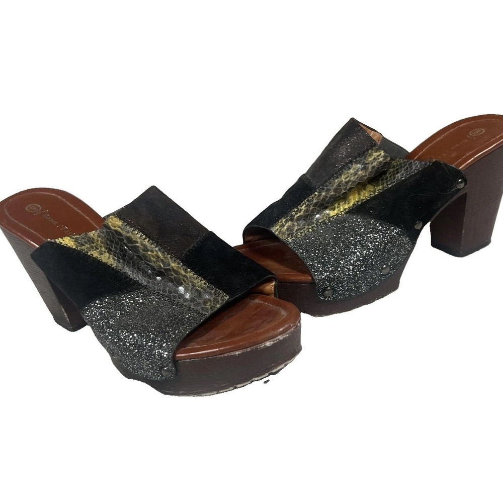 Room Of Fashion Sandals Womens Size 9 Multicolor Glitter Snake Block Heel Shoes